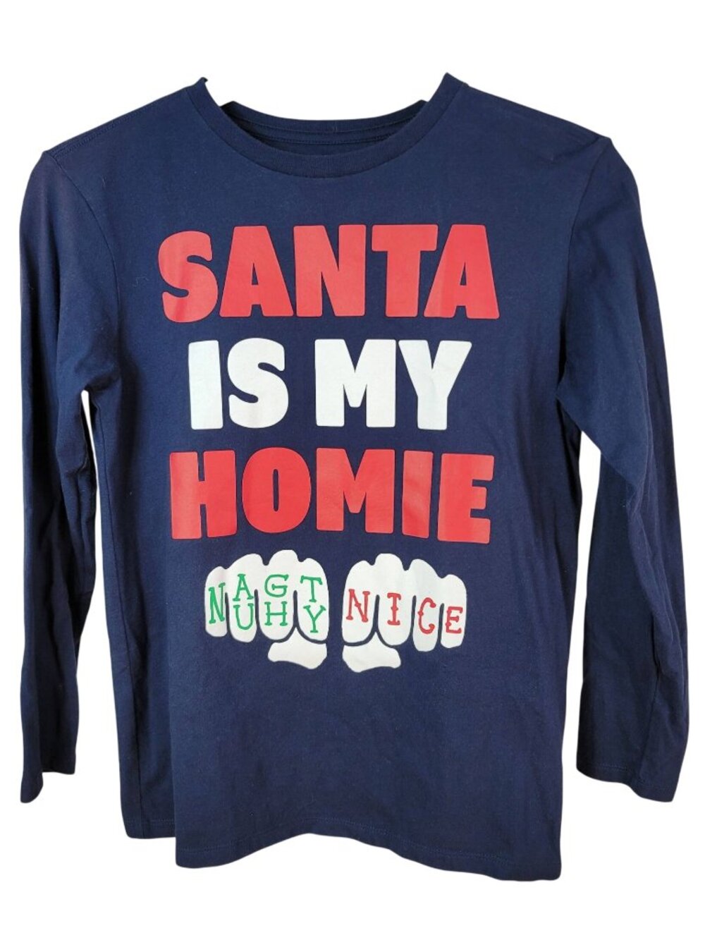 Children's Place Boys Christmas T Shirt Blue SZ 10 Long Sleeve Santa Is My Homie